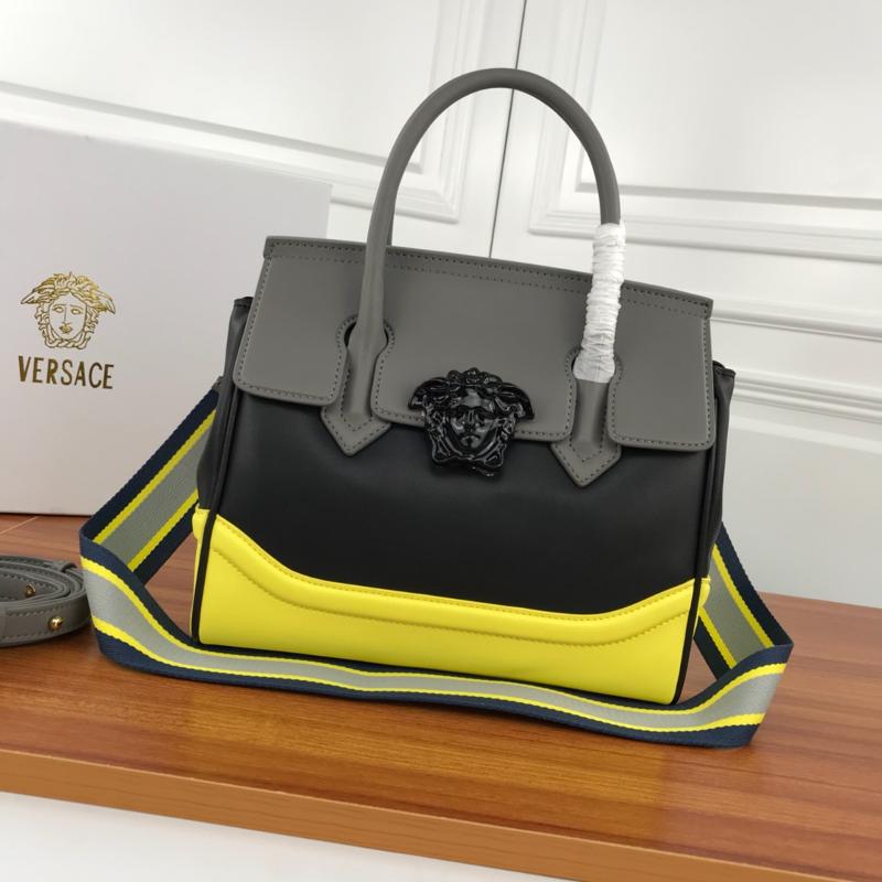 Versace Chain Handbags DBFF452 Full leather plain pattern color matching black, gray, and yellow